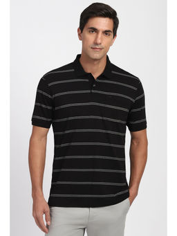 Peter England - Men Black Stripe Polo Neck T-Shirt