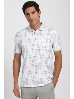 Peter England - Men White Print Polo Neck T-Shirt