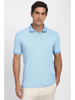 Peter England - Men Light Blue Print Polo Neck T-Shirt