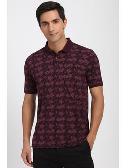 Peter England - Men Maroon Print Polo Neck T-Shirt