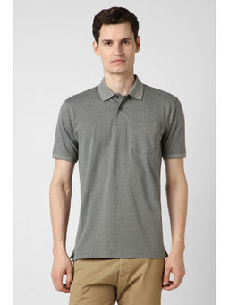 Peter England - Men Grey Print Polo Neck T-Shirt