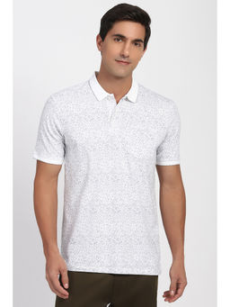 Peter England - Men White Print Polo Neck T-Shirt