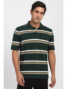 Peter England - Men Green Stripe Polo Neck T-Shirt
