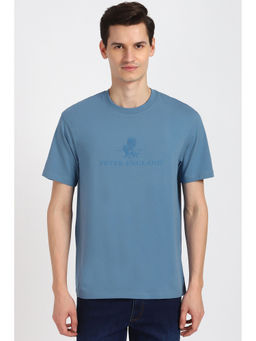 Peter England - Men Blue Graphic Print Crew Neck T-Shirt