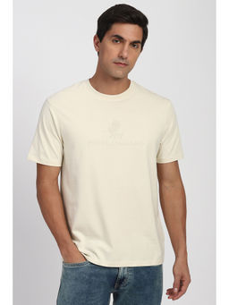 Peter England - Men Cream Graphic Print Crew Neck T-Shirt