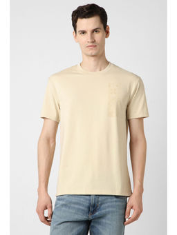 Peter England - Men Beige Print Crew Neck T-Shirt