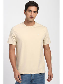 Peter England - Men Beige Solid Crew Neck T-Shirt
