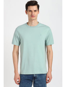 Peter England - Men Light Blue Solid Crew Neck T-Shirt