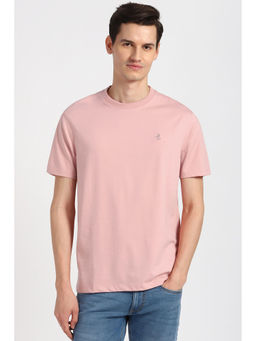 Peter England - Men Pink Solid Crew Neck T-Shirt