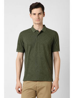 Peter England - Men Green Print Polo Neck T-Shirt