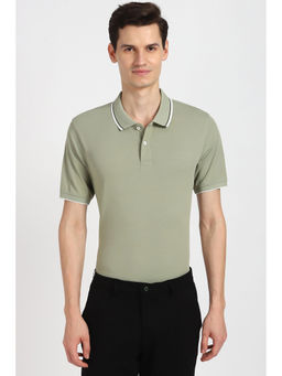Peter England - Men Green Solid Polo Neck T-Shirt