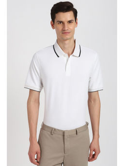 Peter England - Men White Solid Polo Neck T-Shirt