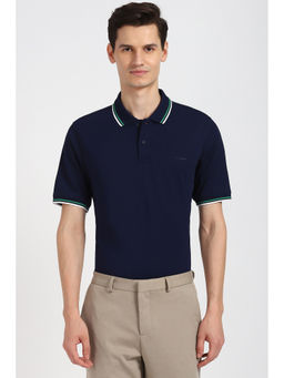 Peter England - Men Navy Solid Polo Neck T-Shirt
