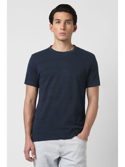 Van Heusen - Men Navy Blue Textured Crew Neck T-Shirt