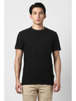 Van Heusen - Men Black Textured Crew Neck T-Shirt