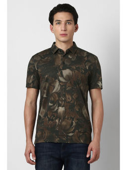 Van Heusen - Men Green Print Polo Neck T-Shirt