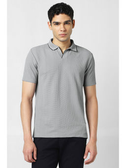 Van Heusen - Men Grey Textured Polo Neck T-Shirt