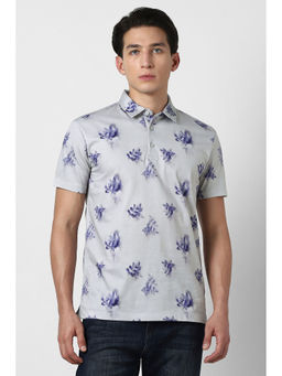 Van Heusen - Men Grey Print Polo Neck T-Shirt