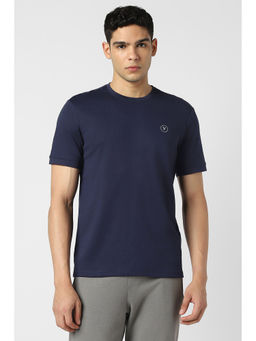 Van Heusen - Men Navy Blue Textured Crew Neck T-Shirt