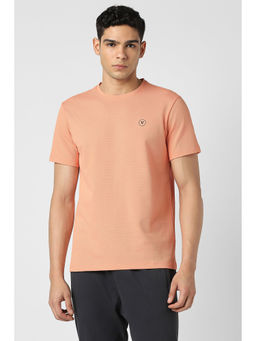 Van Heusen - Men Peach Textured Crew Neck T-Shirt