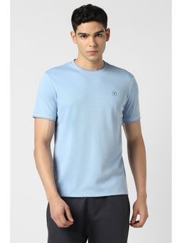 Van Heusen - Men Light Blue Textured Crew Neck T-Shirt