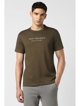 Van Heusen - Men Olive Typography Crew Neck T-Shirt