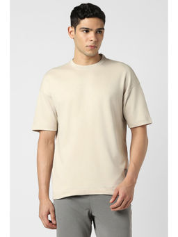 Van Heusen - Men Beige Solid Crew Neck T-Shirt