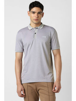 Van Heusen - Men Grey Textured Polo Neck T-Shirt