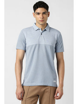 Van Heusen - Men Light Blue Textured Polo Neck T-Shirt