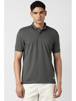 Van Heusen - Men Grey Textured Polo Neck T-Shirt