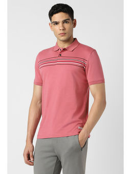 Van Heusen - Men Pink Stripe Polo Neck T-Shirt