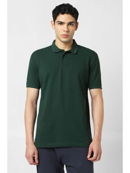 Van Heusen - Men Green Textured Polo Neck T-Shirt
