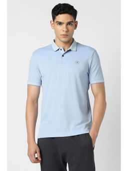 Van Heusen - Men Light Blue Textured Polo Neck T-Shirt