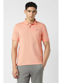 Van Heusen - Men Peach Textured Polo Neck T-Shirt