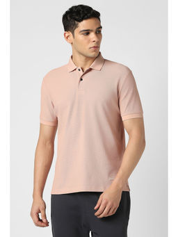 Van Heusen - Men Peach Textured Polo Neck T-Shirt