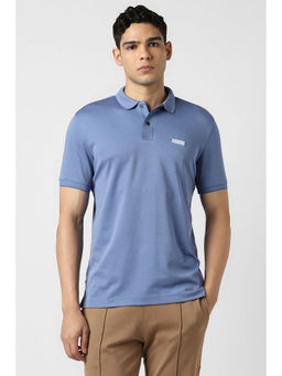 Van Heusen - Men Blue Textured Polo Neck T-Shirt