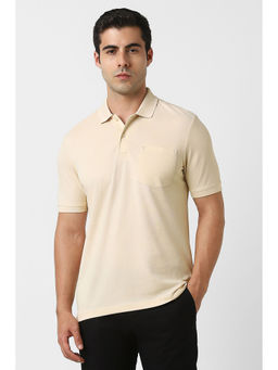 Van Heusen - Men Beige Textured Polo Neck T-Shirt