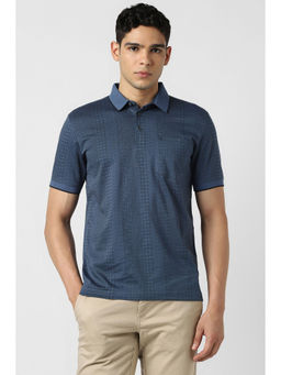 Van Heusen - Men Blue Print Polo Neck T-Shirt