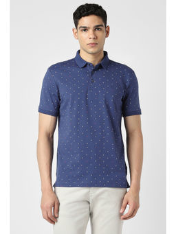 Van Heusen - Men Blue Print Polo Neck T-Shirt
