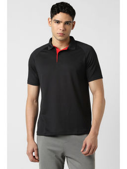 Van Heusen - Men Black Textured Polo Neck T-Shirt