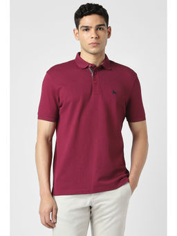 Van Heusen - Men Maroon Textured Polo Neck T-Shirt