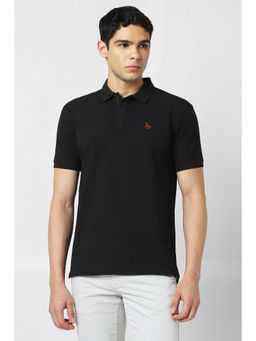 Van Heusen - Men Black Textured Polo Neck T-Shirt