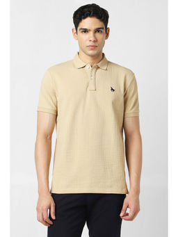 Van Heusen - Men Beige Textured Polo Neck T-Shirt