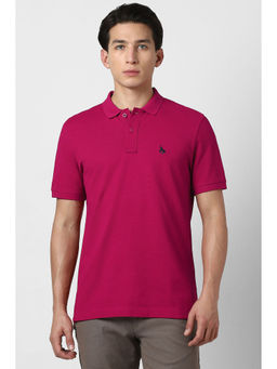 Van Heusen - Men Pink Textured Polo Neck T-Shirt