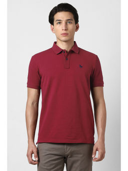 Van Heusen - Men Maroon Textured Polo Neck T-Shirt