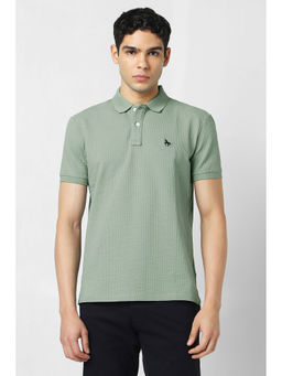 Van Heusen - Men Green Textured Polo Neck T-Shirt