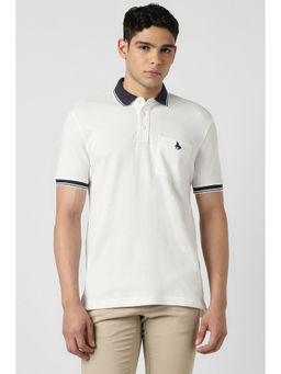 Van Heusen - Men White Textured Polo Neck T-Shirt