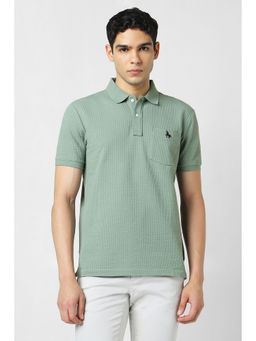 Van Heusen - Men Green Textured Polo Neck T-Shirt