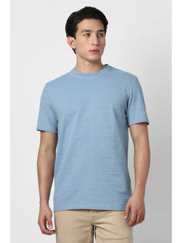 Van Heusen - Men Light Blue Textured Crew Neck T-Shirt