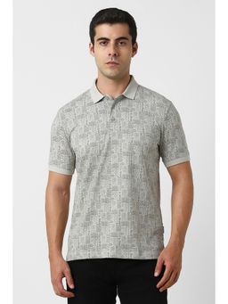 Van Heusen - Men Grey Print Polo Neck T-Shirt